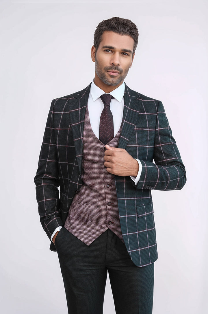 WSS Checked Patterned Slim Fit Black Men Suit  - Corbeil-Essonnes