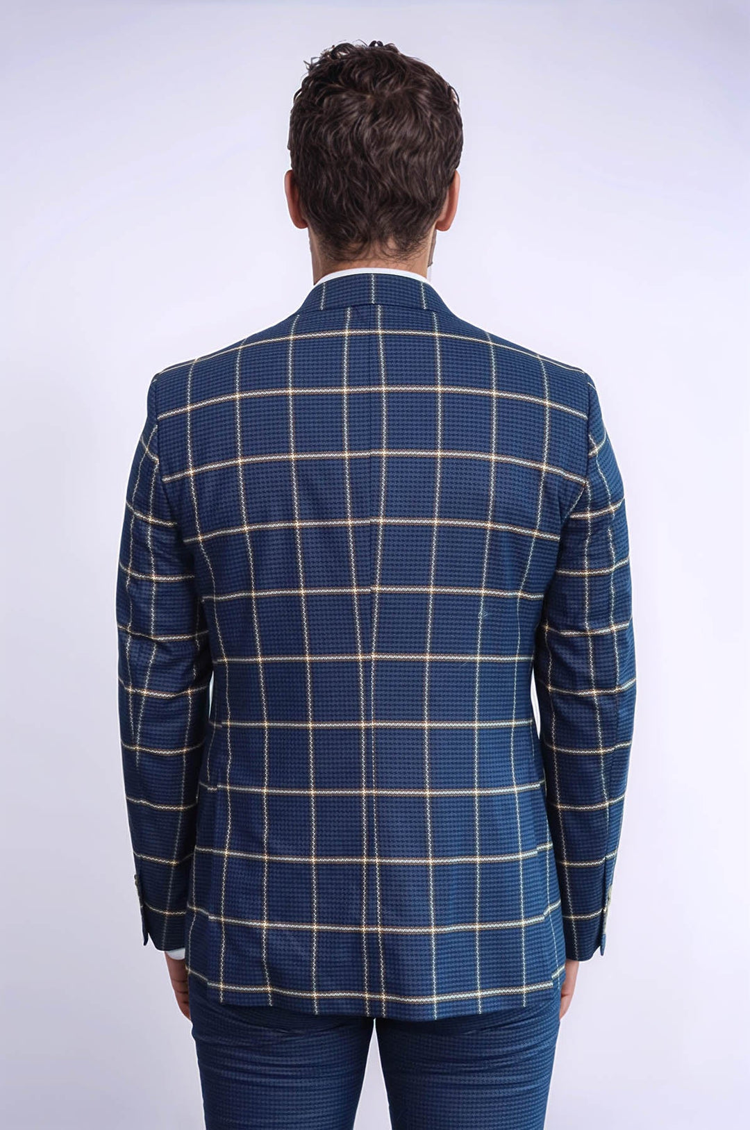 WSS Checked Patterned Slim Fit Navy Blue Men Suit  - San Juan