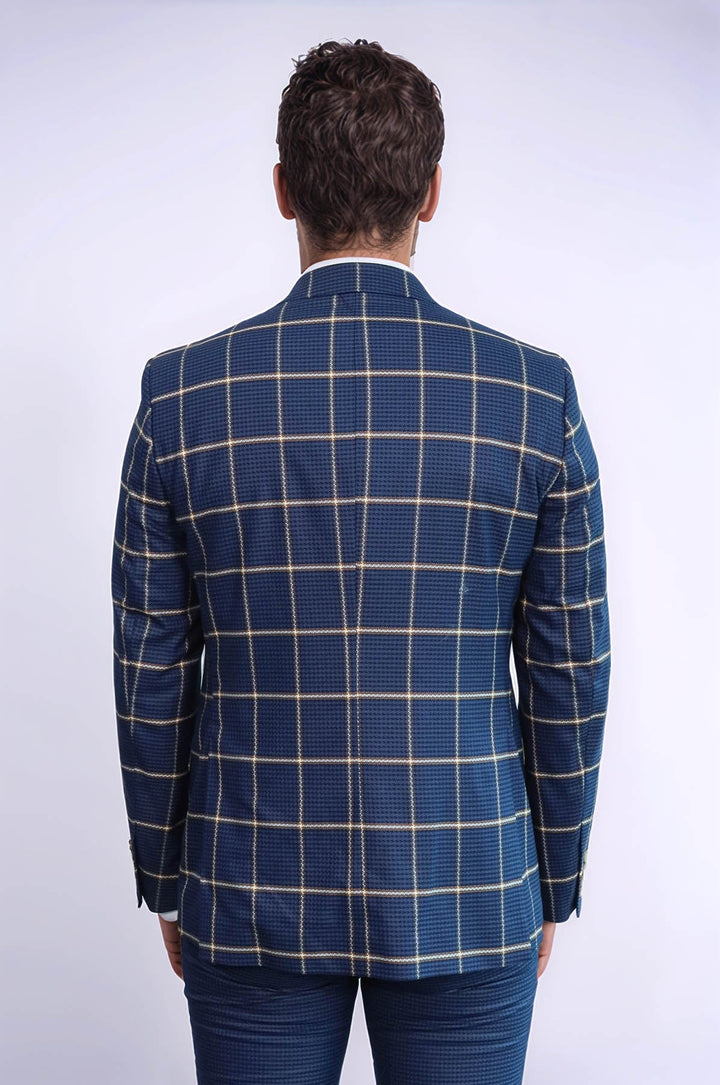 WSS Checked Patterned Slim Fit Navy Blue Men Suit  - San Juan