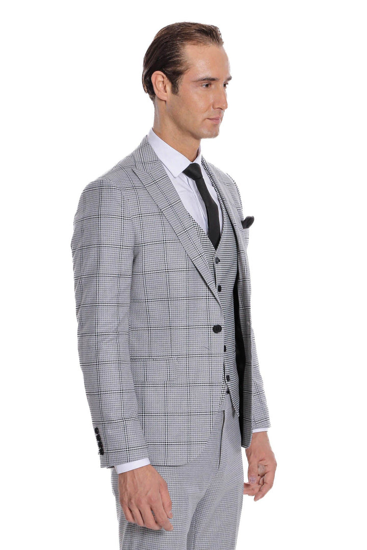 WSS Checked Patterned Slim Fit Grey Men Suit  - Cork