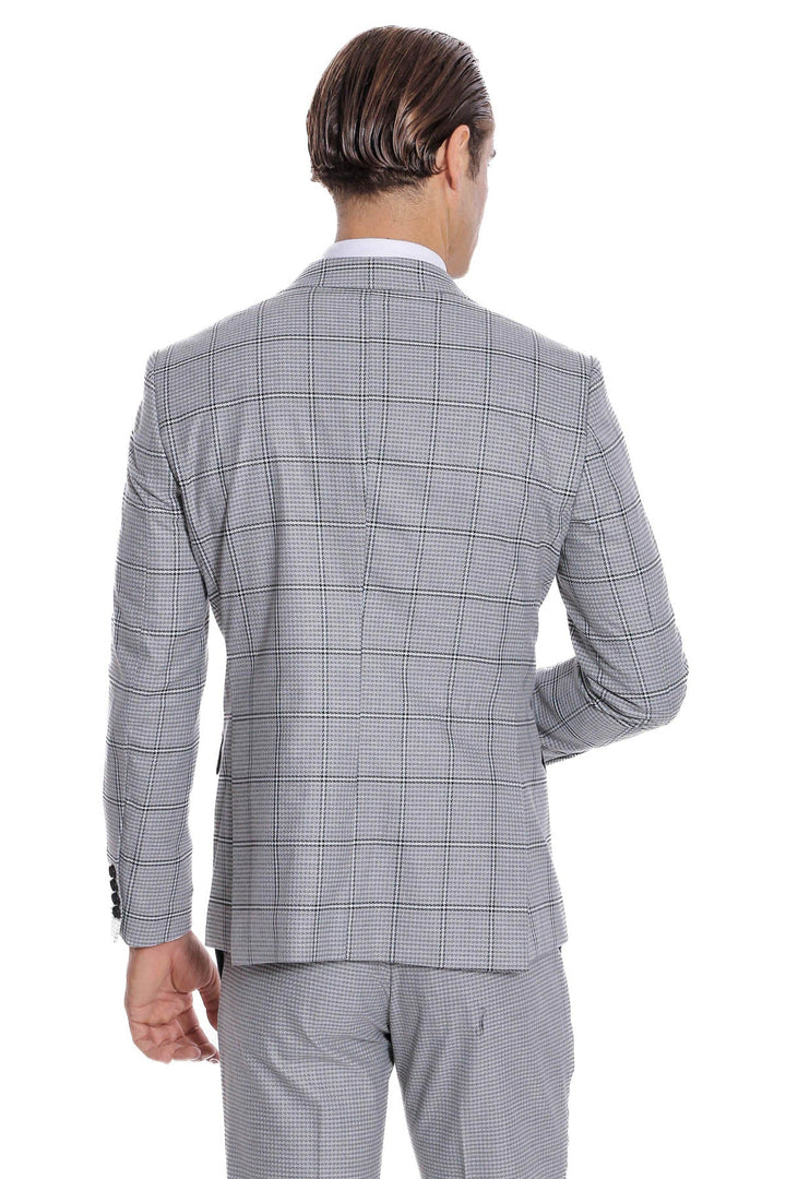 WSS Checked Patterned Slim Fit Grey Men Suit  - Cork