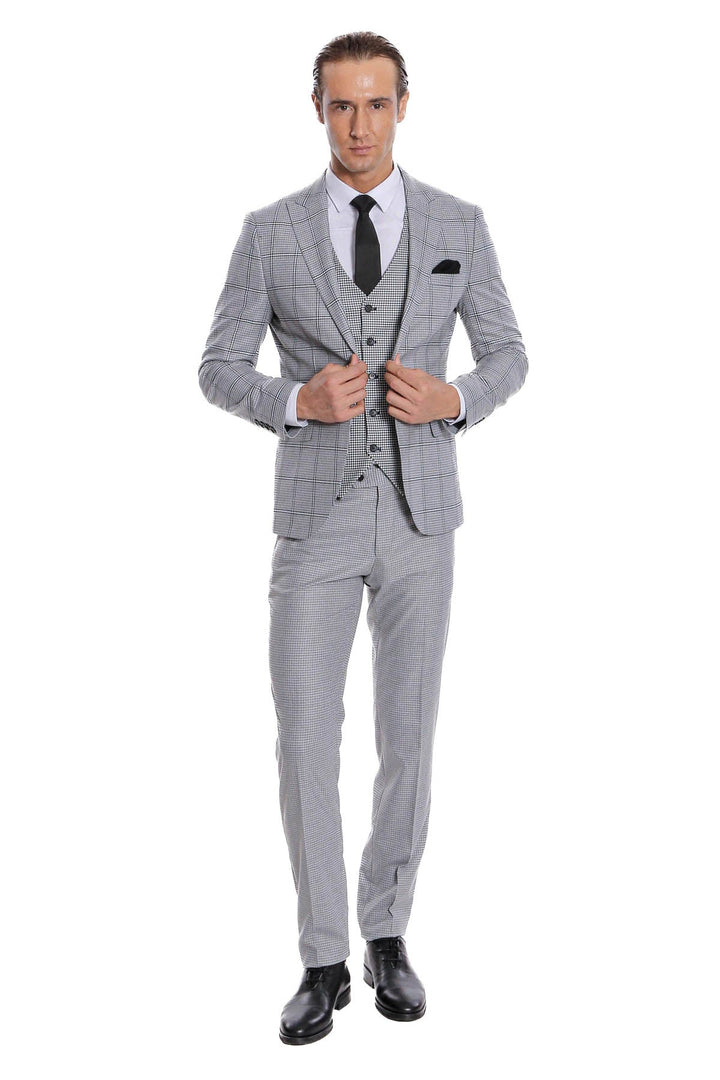 WSS Checked Patterned Slim Fit Grey Men Suit  - Cork