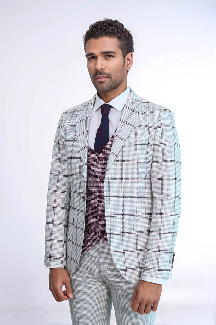 WSS Checked Patterned Vested Light Grey Men Suit  - Novovolynsk