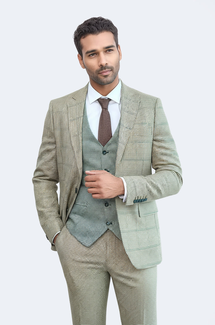 WSS Checked Patterned Slim Fit Beige Men Suit  - Virginia Beach