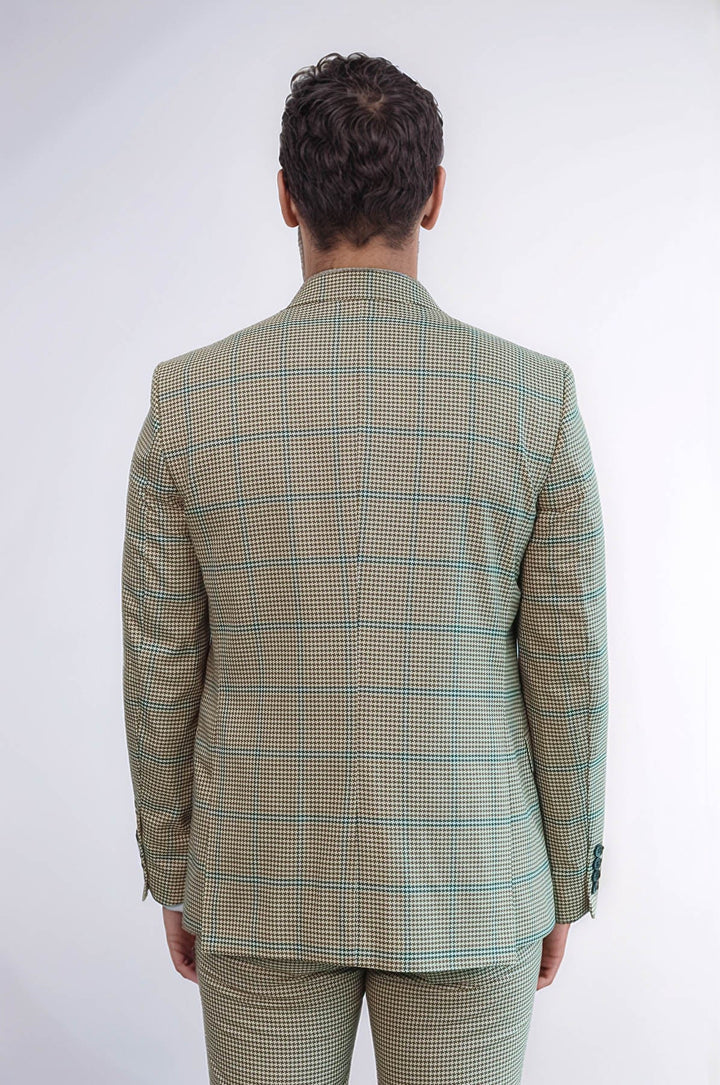 WSS Checked Patterned Slim Fit Beige Men Suit  - Argyroúpoli