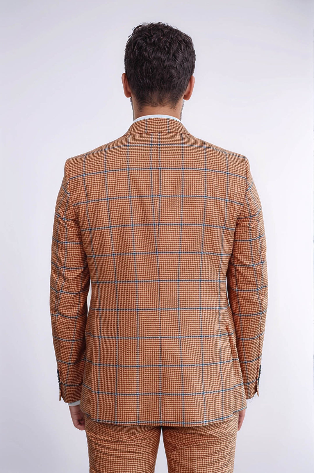 WSS Checked Patterned Slim Fit Orange Men Suit  - Guelph