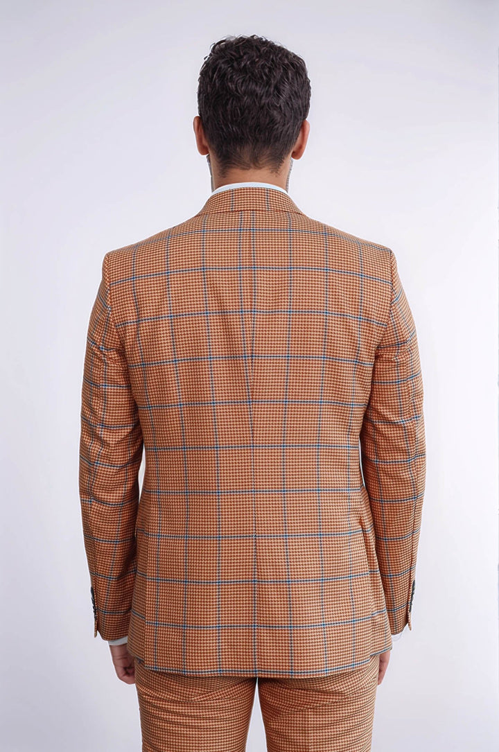 WSS Checked Patterned Slim Fit Orange Men Suit  - Guelph