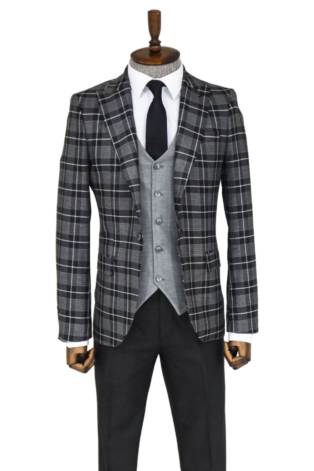 WSS Slim Fit Checked Black Men Suit and Shirt Combination  - Irún
