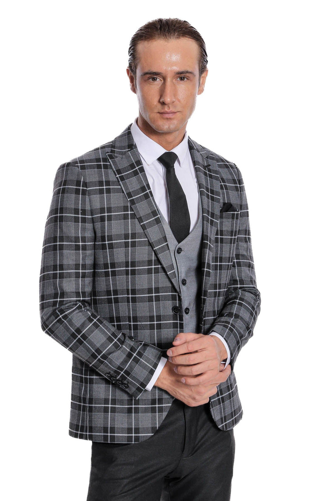 WSS Slim Fit Checked Black Men Suit  - Rancho Cucamonga