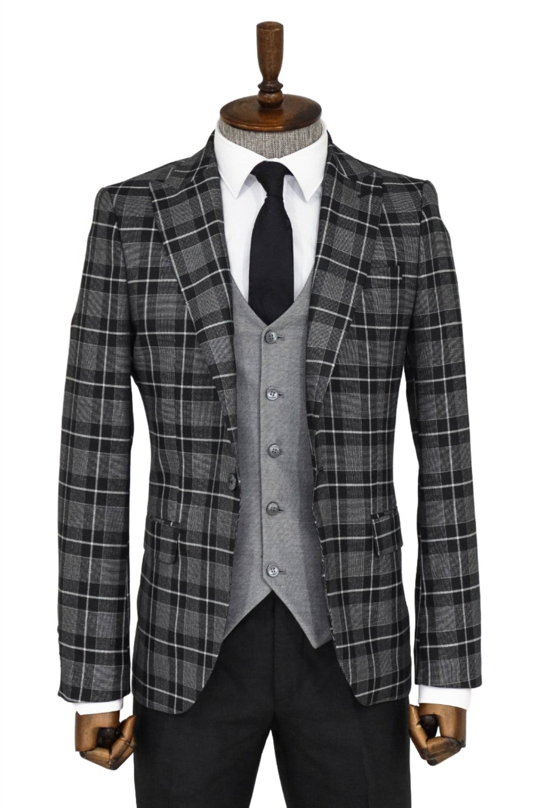 WSS Slim Fit Checked Black Men Suit and Shirt Combination  - Irún