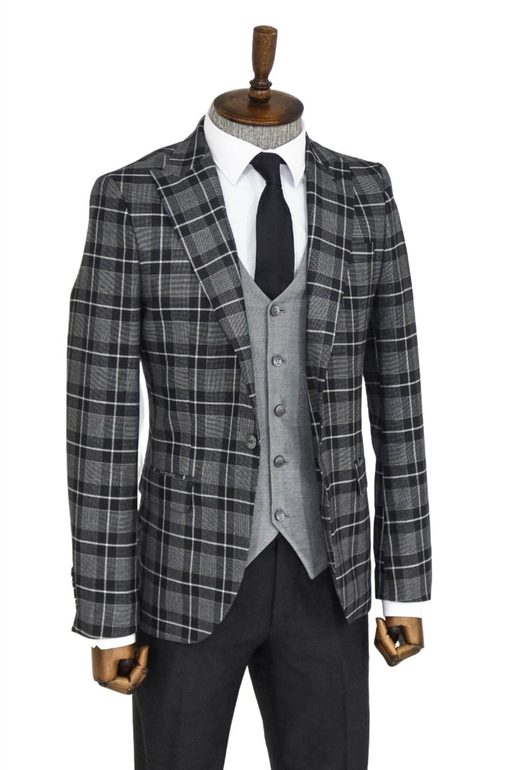 WSS Slim Fit Checked Black Men Suit and Shirt Combination  - Irún