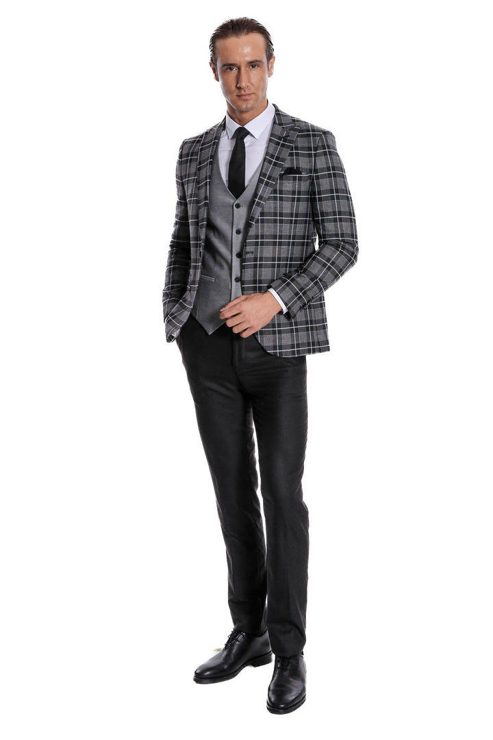 WSS Slim Fit Checked Black Men Suit  - Rancho Cucamonga