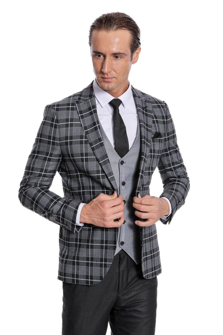 WSS Slim Fit Checked Black Men Suit  - Rancho Cucamonga