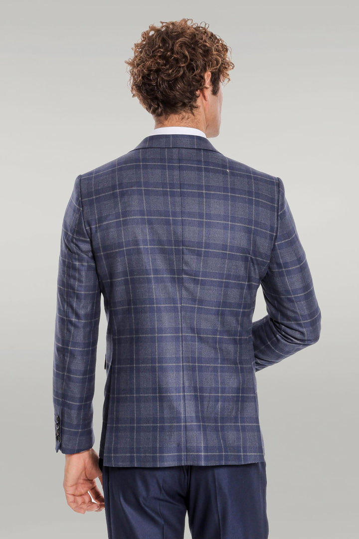 WSS Slim Fit Checked Navy Blue Men Suit  - Singen