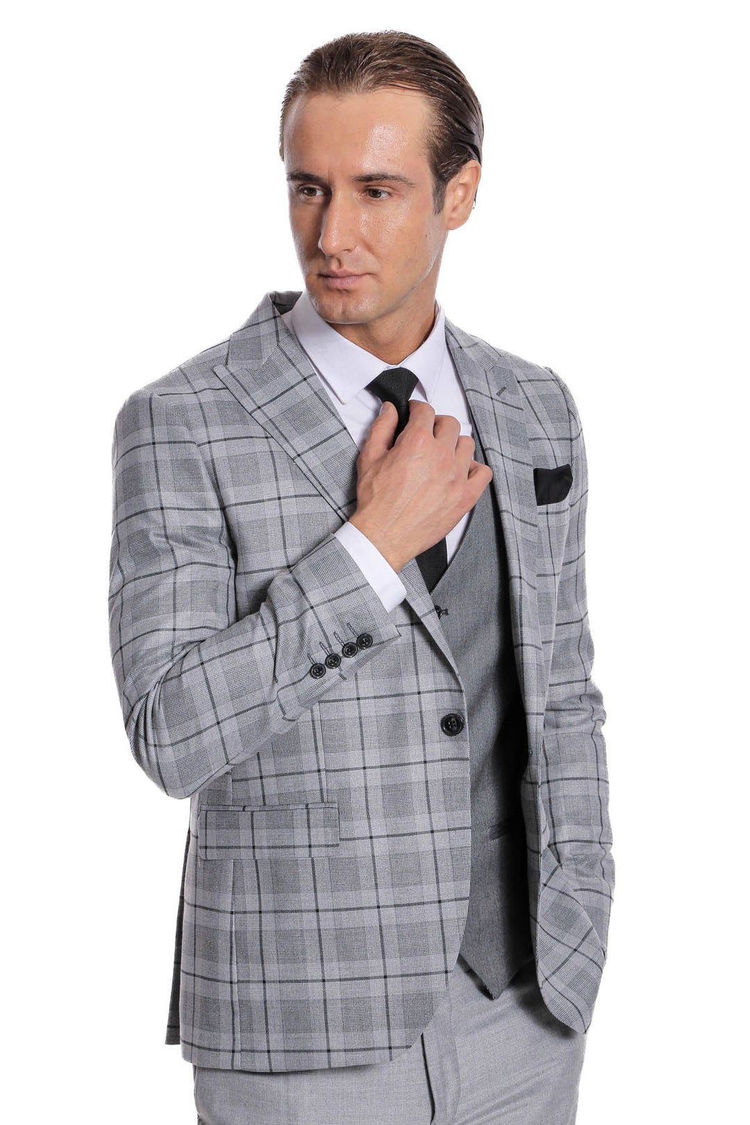 WSS Slim Fit Checked Grey Men Suit  - St. Albert