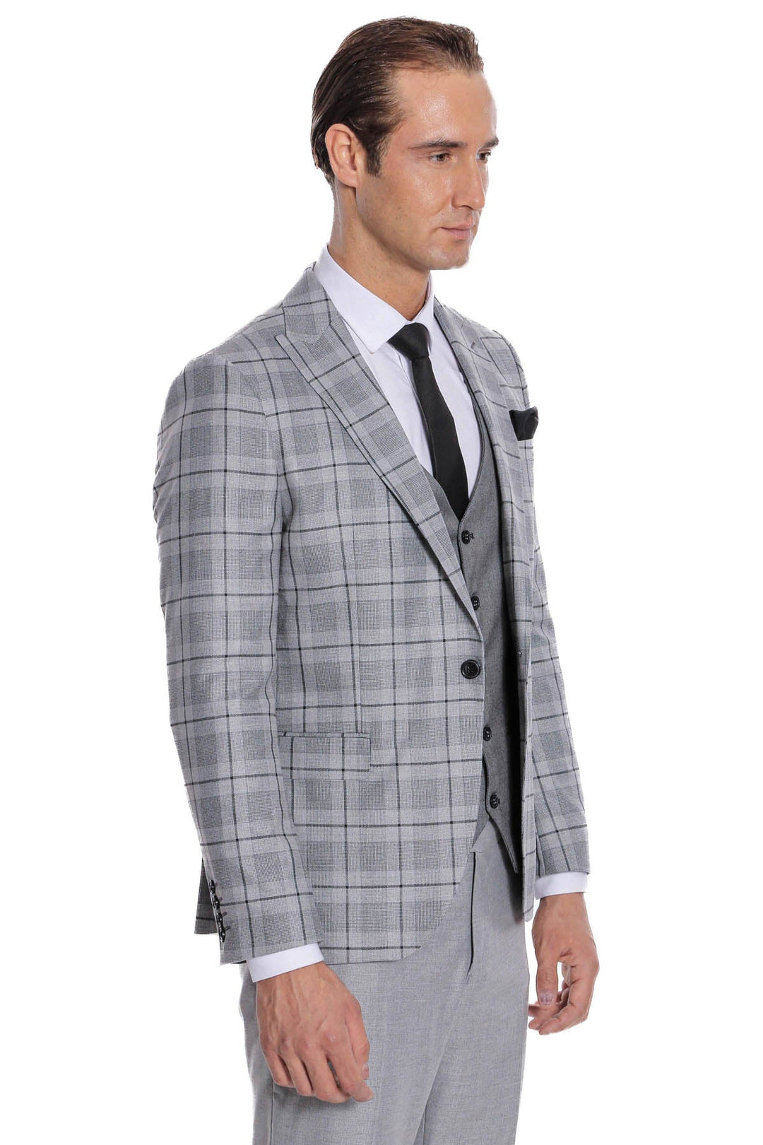 WSS Slim Fit Checked Grey Men Suit  - St. Albert