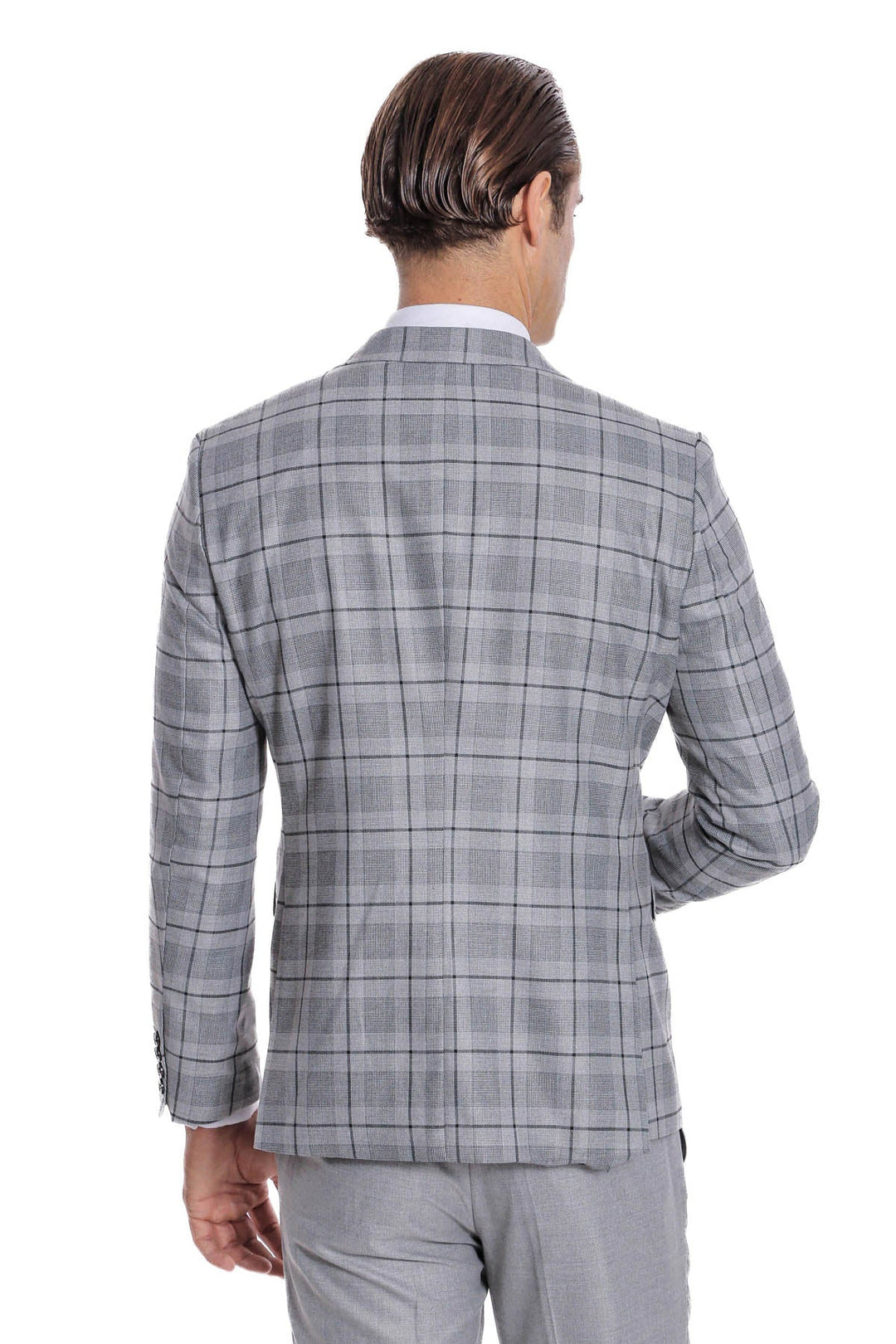 WSS Slim Fit Checked Grey Men Suit  - St. Albert