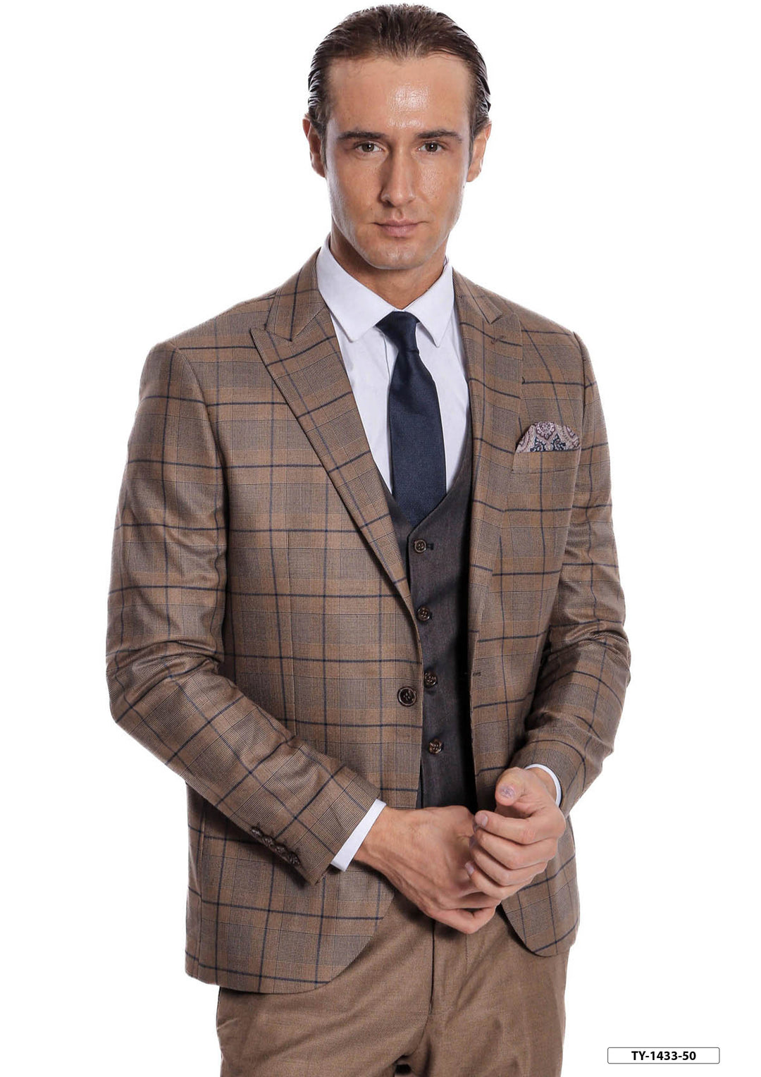 WSS Slim Fit Checked Brown Men Suit  - Oldenburg