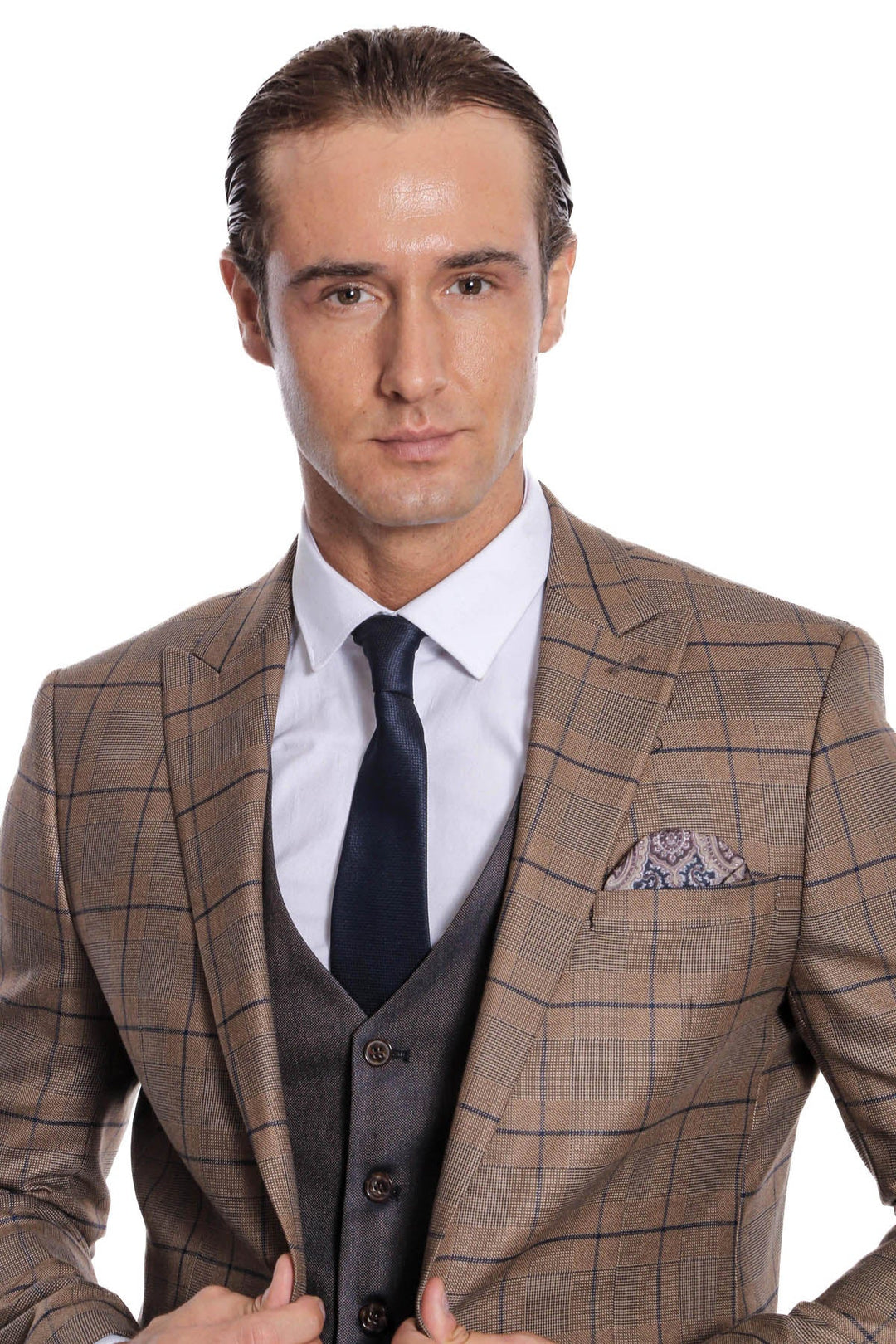 WSS Slim Fit Checked Brown Men Suit  - Oldenburg