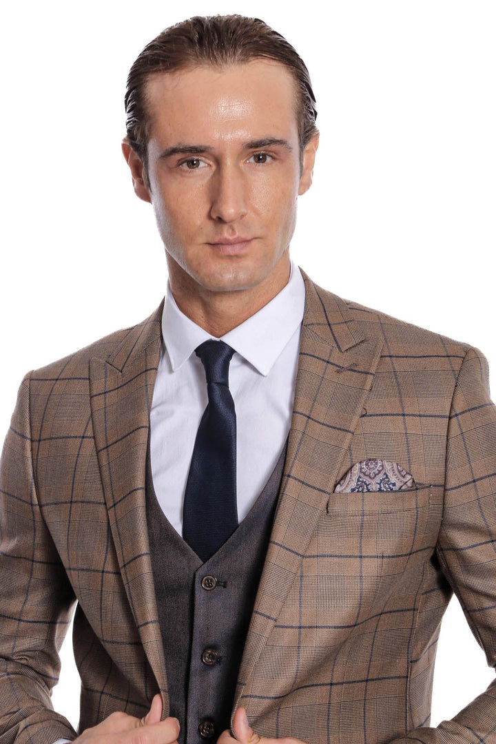 WSS Slim Fit Checked Brown Men Suit  - Oldenburg