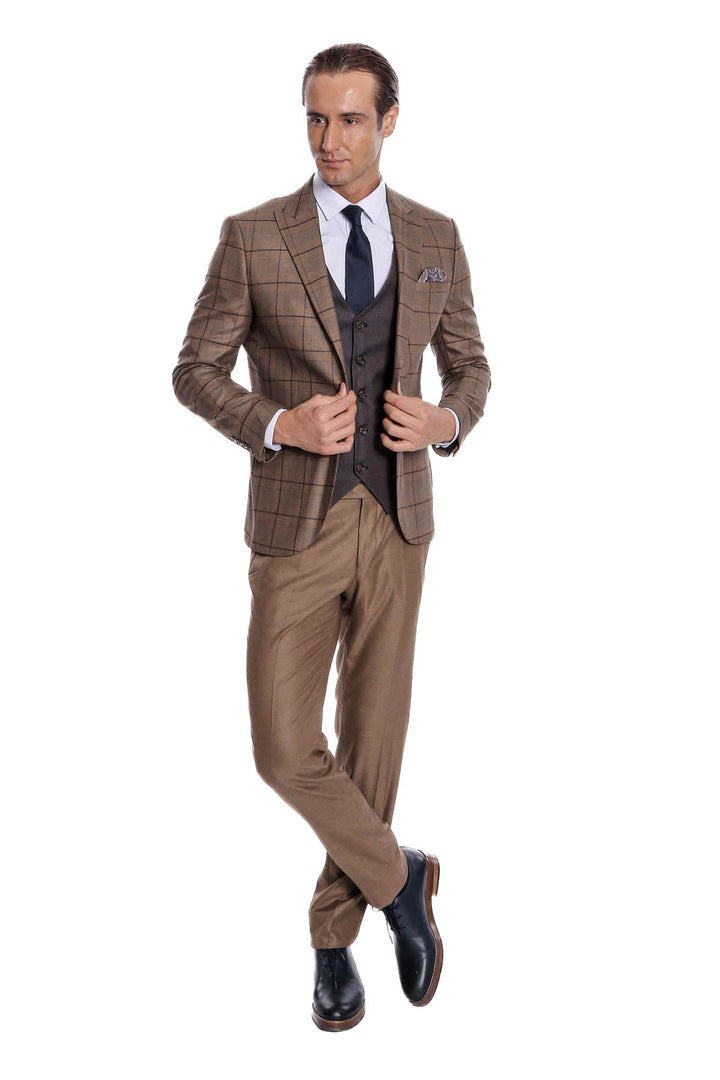 WSS Slim Fit Checked Brown Men Suit  - Oldenburg
