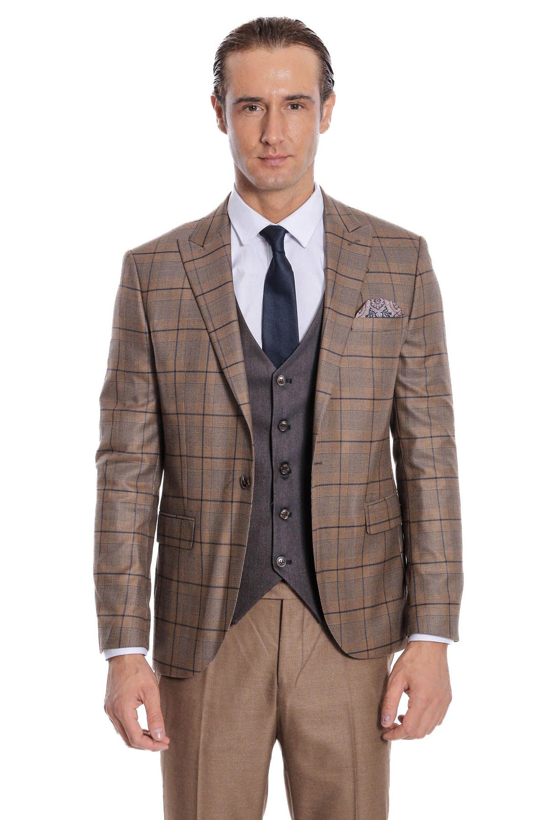 WSS Slim Fit Checked Brown Men Suit  - Oldenburg