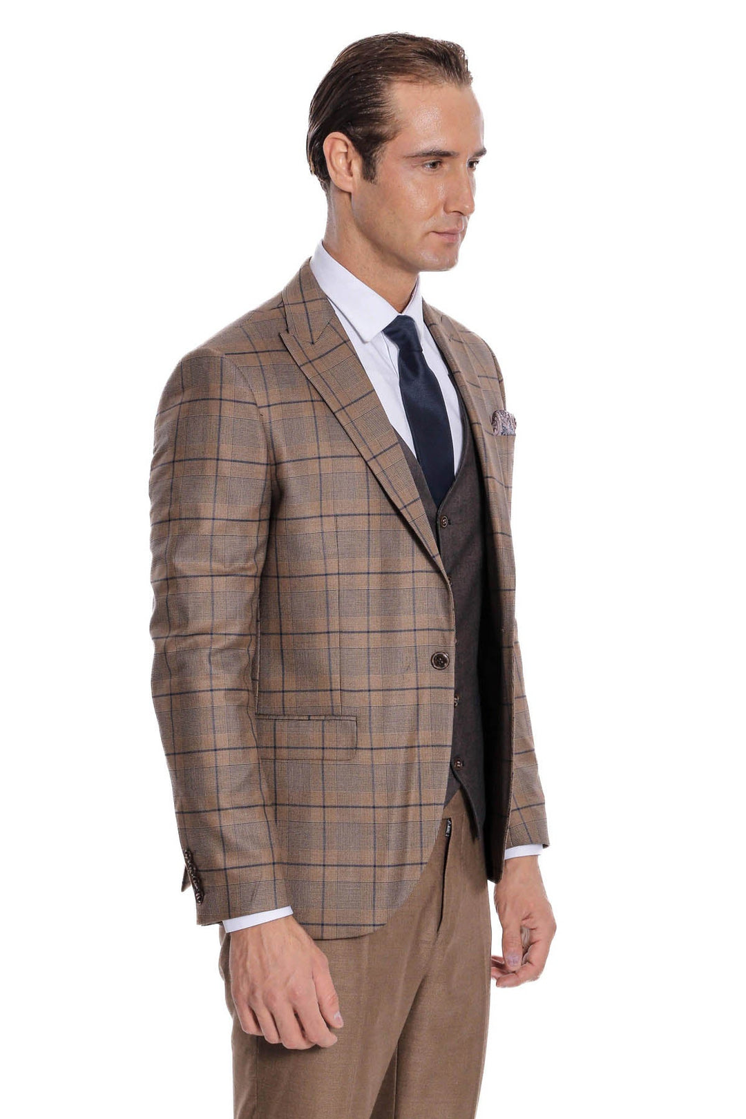 WSS Slim Fit Checked Brown Men Suit  - Oldenburg