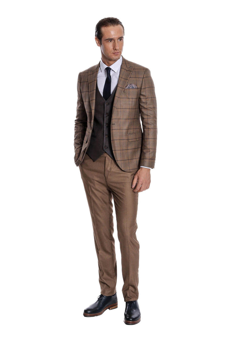 WSS Slim Fit Checked Brown Men Suit  - Oldenburg