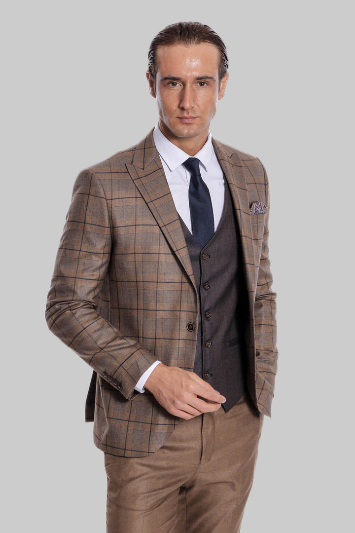 WSS Slim Fit Checked Brown Men Suit  - Oldenburg