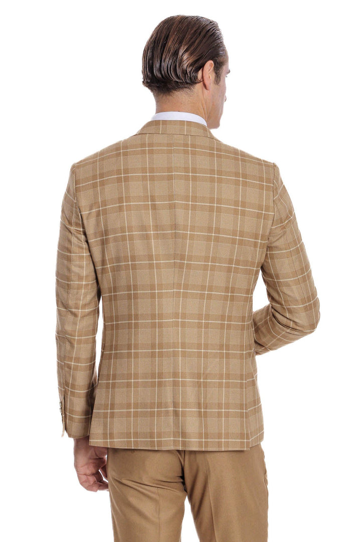WSS Slim Fit Checked Beige Men Suit  - Alcantarilla
