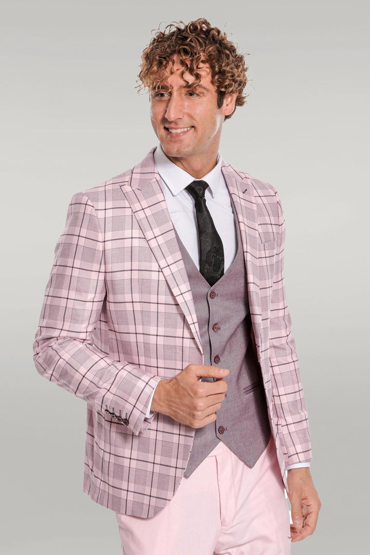 WSS Checked Slim Fit Pink Men Suit  - Singen