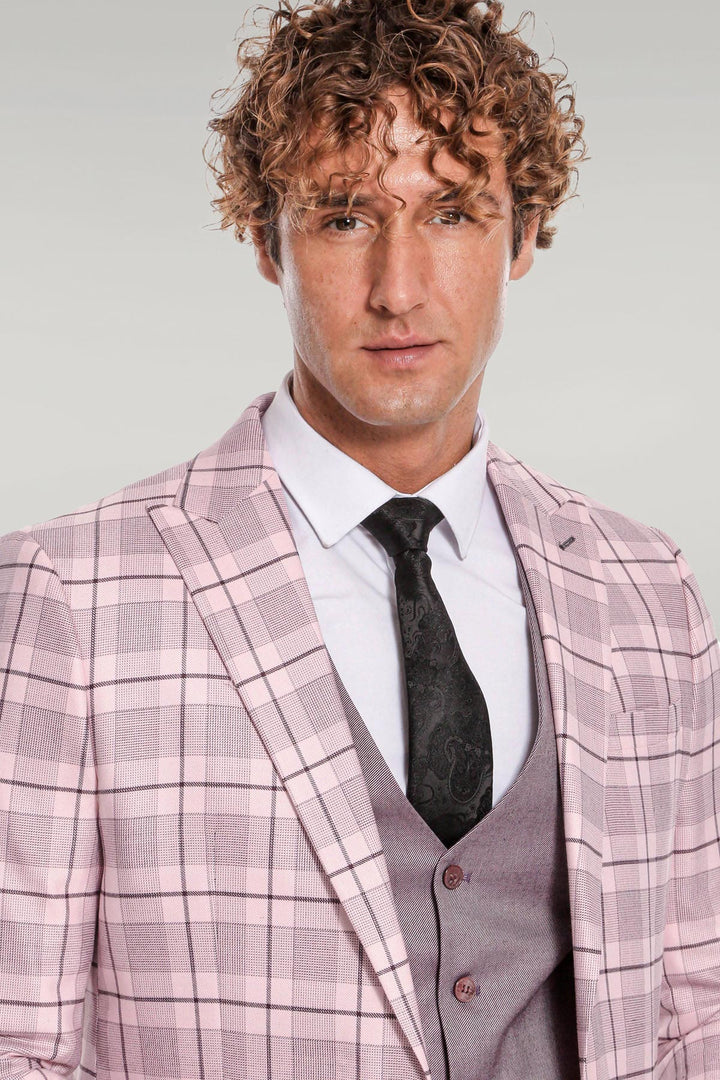 WSS Checked Slim Fit Pink Men Suit  - Singen