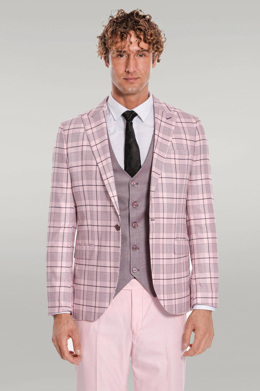 WSS Checked Slim Fit Pink Men Suit  - Singen