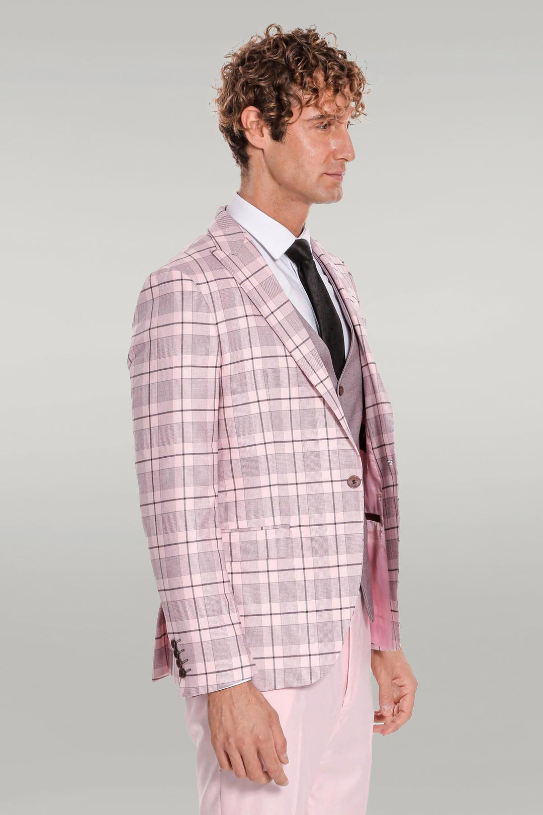 WSS Checked Slim Fit Pink Men Suit  - Singen