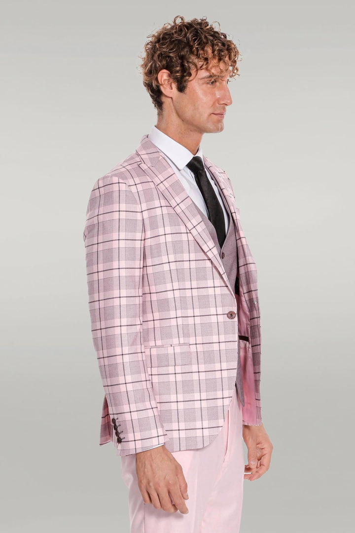 WSS Checked Slim Fit Pink Men Suit  - Singen