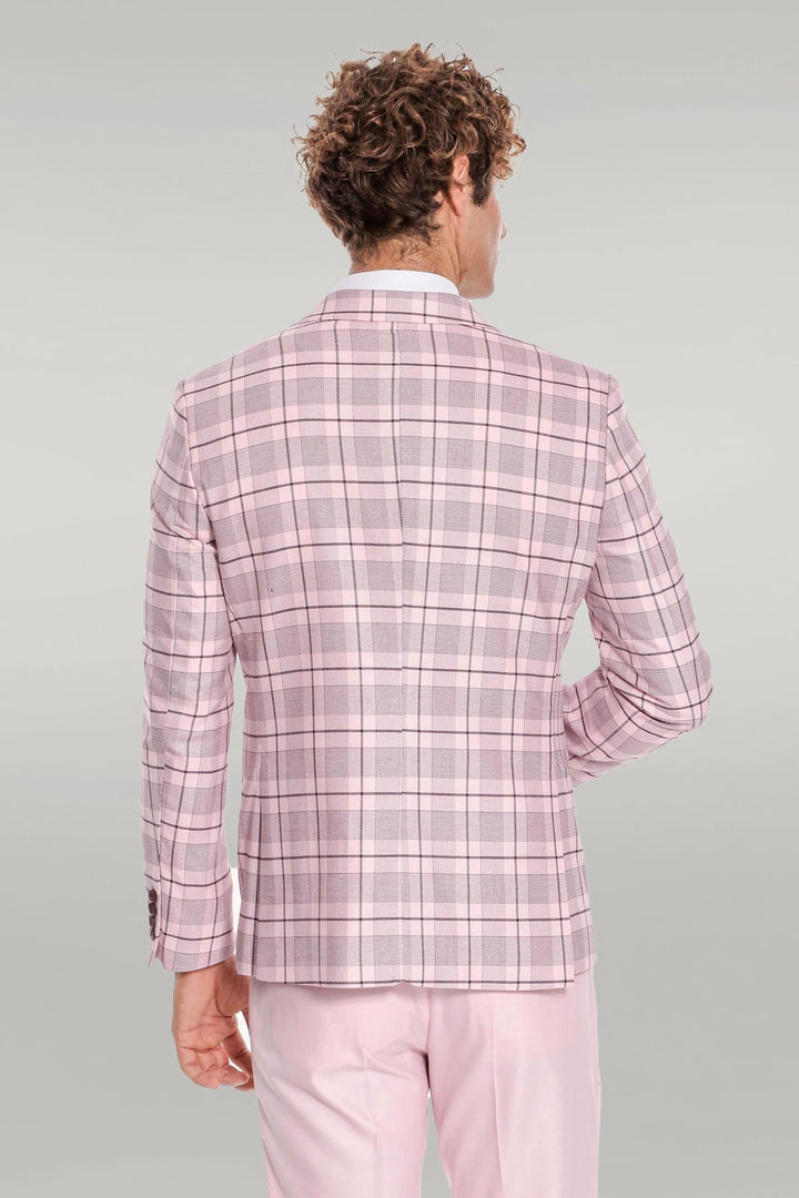 WSS Checked Slim Fit Pink Men Suit  - Singen