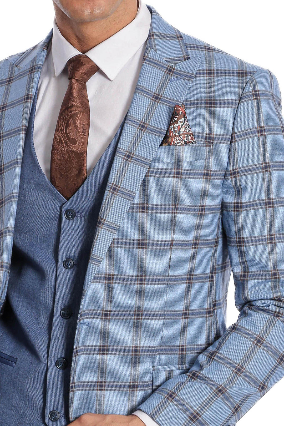 WSS Checked Patterned Slim Fit Blue Men Suit  - Tonbridge