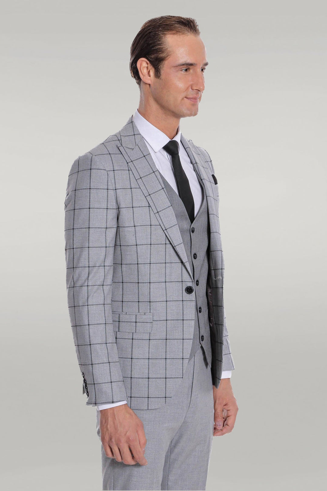 WSS Checked Patterned Slim Fit Grey Men Suit  - Singen
