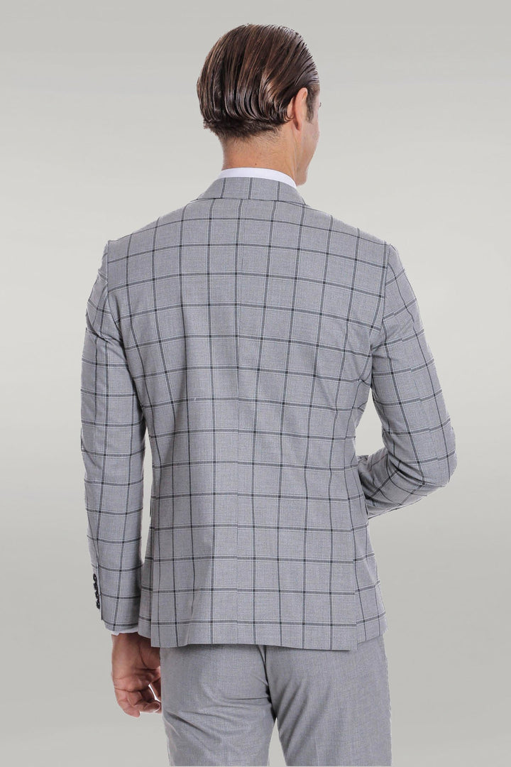 WSS Checked Patterned Slim Fit Grey Men Suit  - Singen