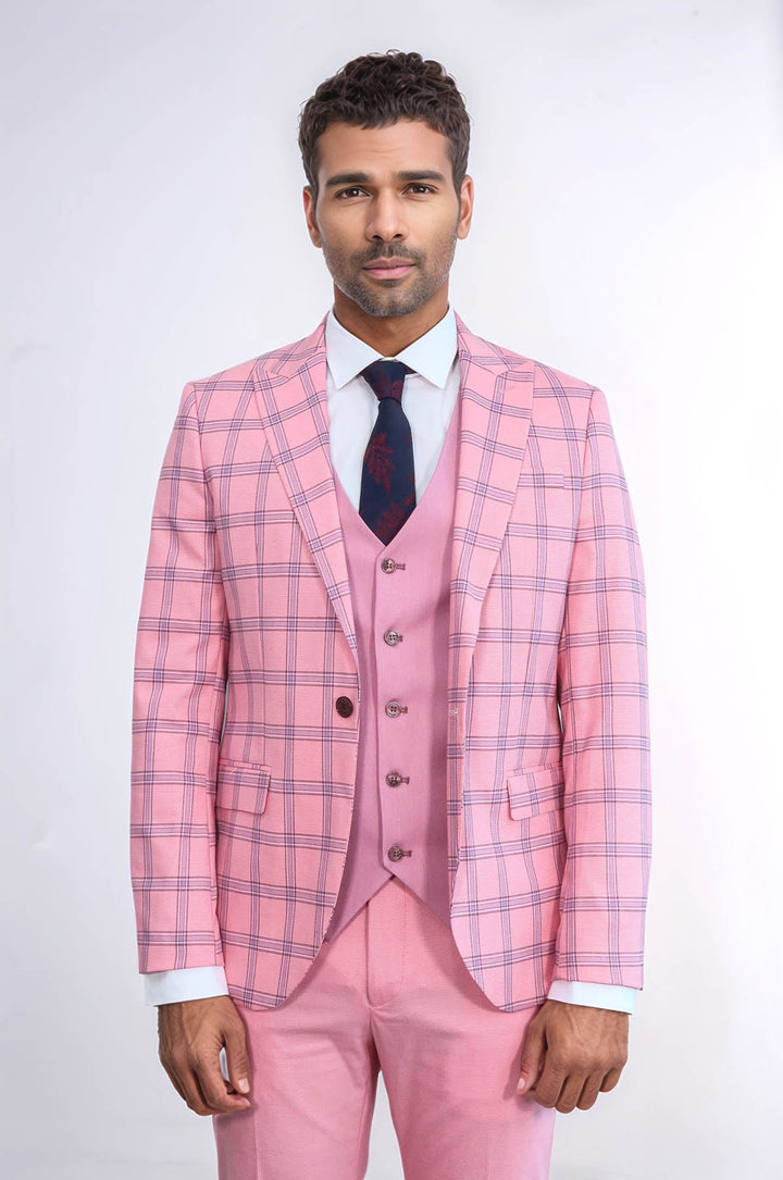 WSS Checked Patterned Slim Fit Pink Men Suit  - Luxembourg