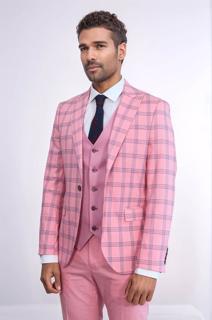 WSS Checked Patterned Slim Fit Pink Men Suit  - Luxembourg
