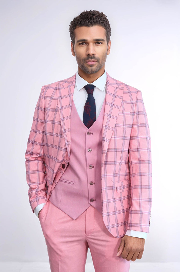 WSS Checked Patterned Slim Fit Pink Men Suit  - Luxembourg