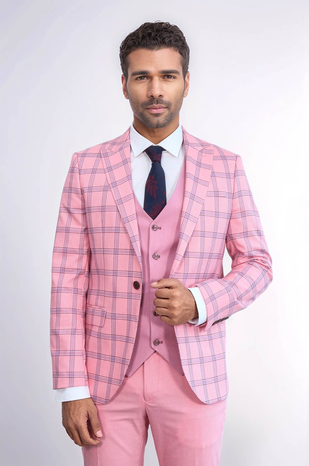 WSS Checked Patterned Slim Fit Pink Men Suit  - Luxembourg
