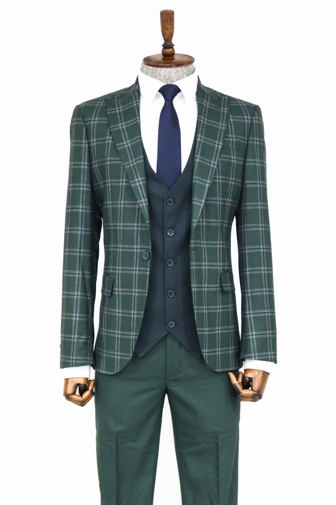 WSS Checked Patterned Slim Fit Green Men Suit and Shirt Combination  - Bloomington