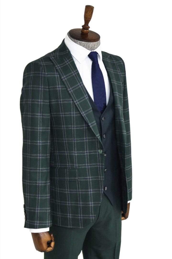 WSS Checked Patterned Slim Fit Green Men Suit and Shirt Combination  - Bloomington