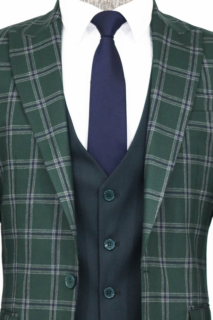WSS Checked Patterned Slim Fit Green Men Suit and Shirt Combination  - Bloomington