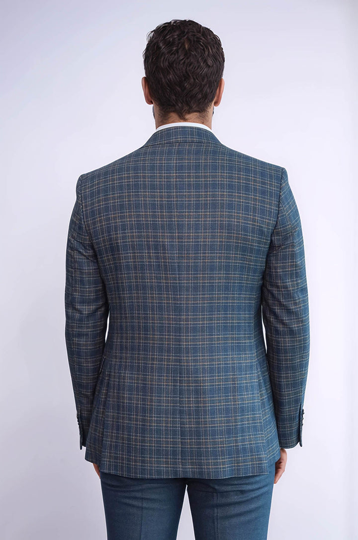 WSS Checked Slim Fit Blue Men Suit  - Commack
