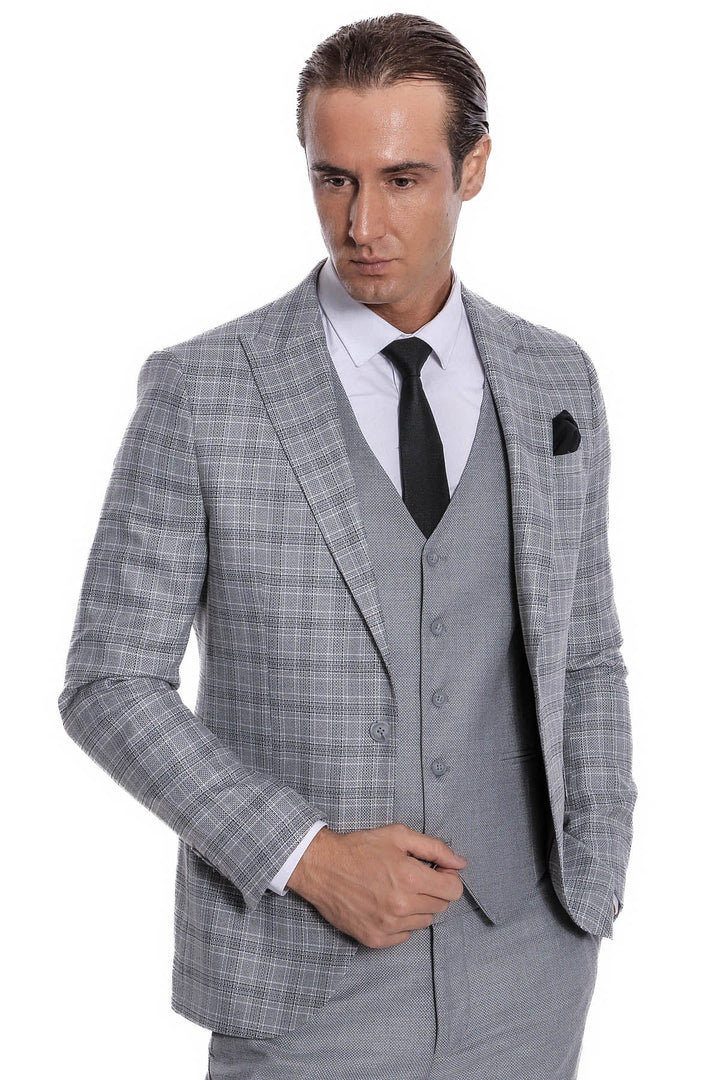 WSS Checked Slim Fit Light Grey Men Suit  - Lippstadt