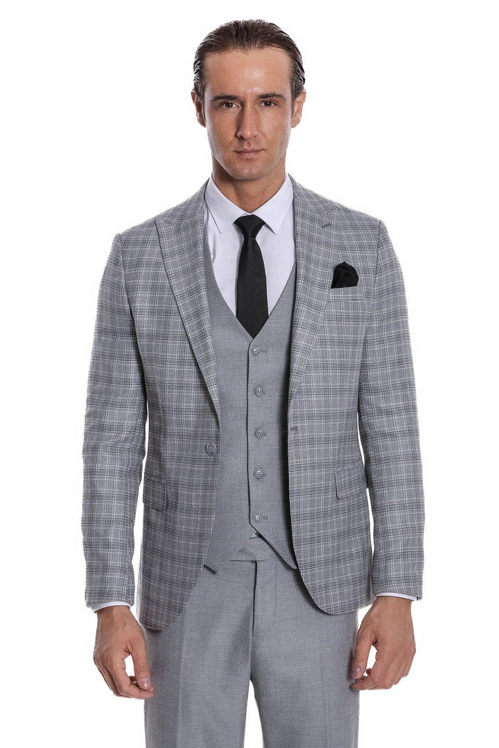 WSS Checked Slim Fit Light Grey Men Suit  - Lippstadt