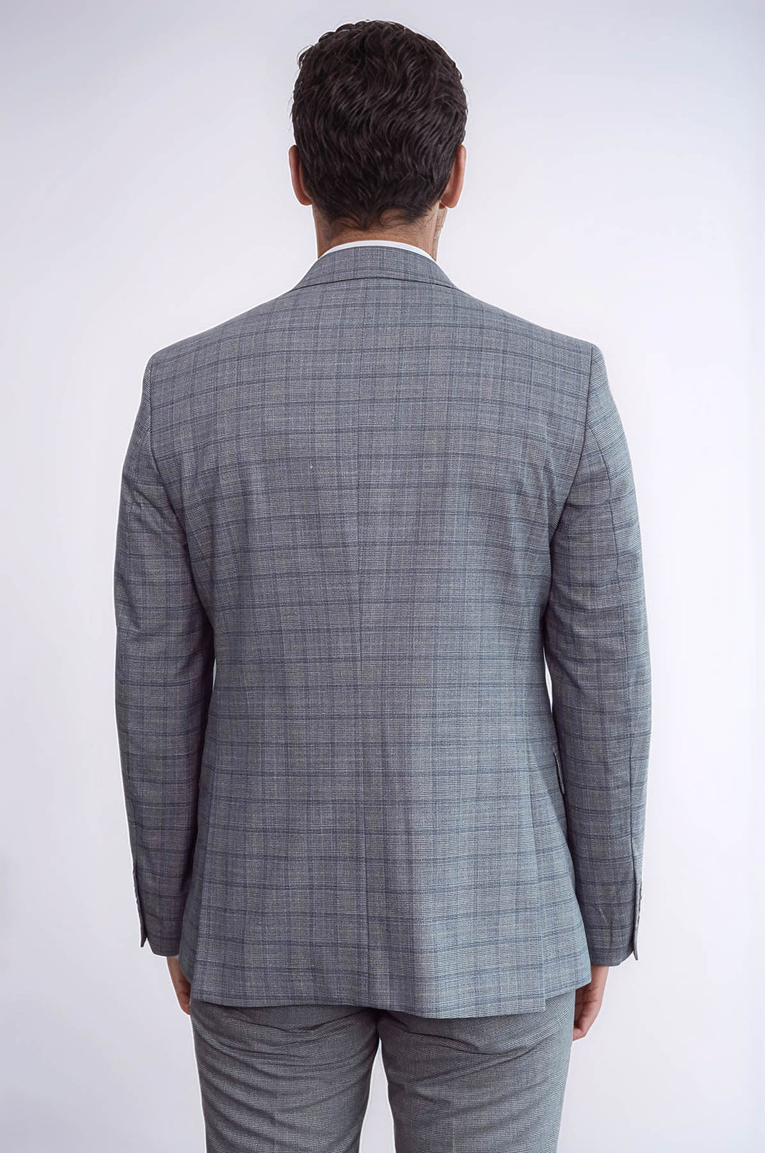 WSS Checked Slim Fit Grey Men Suit  - Linton Hall